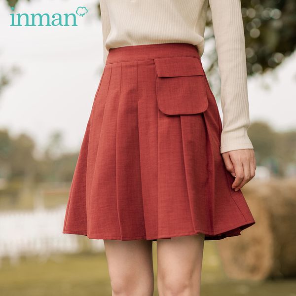 

skirts inman 2021 autumn arrival a-line pocket zippers slim high-waisted retro with peated, Black