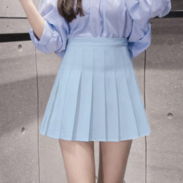 

summer skirt 2020 high waist women pleated skirts fashion slim female sweet girls dance solid color casual ladies upskirts, Black