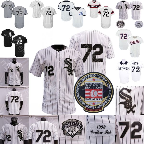

carlton fisk jersey vintage 1993 white pinstripe baseball hall of fame patch black grey pullover button home away all sttiched men size m-3x, Blue;black
