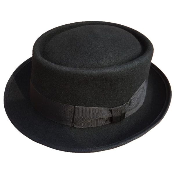 

classic wool felt stingy brim pork pie hat fashion wool felt porkpie jazz fedora hat black brown round trilby hats, Blue;gray