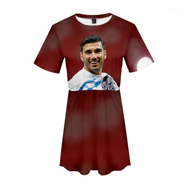 

print fashion summer dresses women designer casual short sleeve crew neck dress football antonio reyes 3d, Black;gray