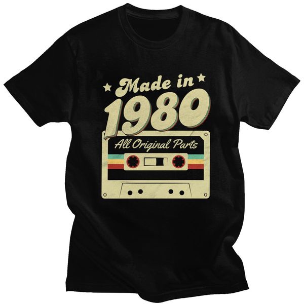 

men's made in 1980 tee 40th birthday 40 years old school retro 80 t shirt anniversary cotton short sleeve tee unique t-shirt