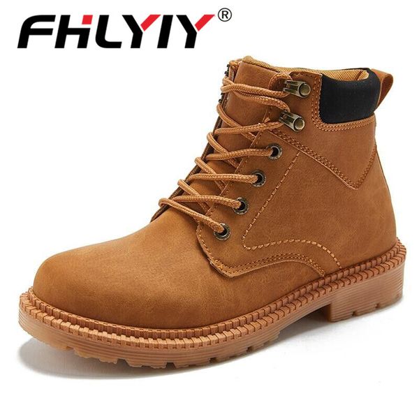 

fhlyiy brand new fashion autumn winter leather men boots comfortable motorcycle shoes men rubber ankle shoes mens size 46, Black