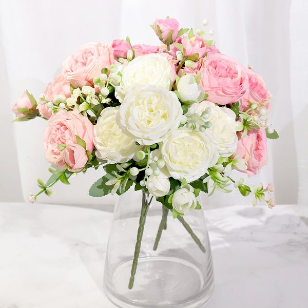 

Pink Silk Peony Artificial Flowers Rose Wedding Home Decor High Quality Big Bouquet Foam Accessories Craft White Fake Flower, Yellow