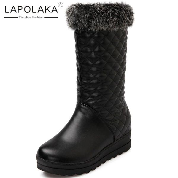 

lapolaka 2020 large size 30-42 comfortable shoes woman boots platform add fur warm winter boots women shoes, Black