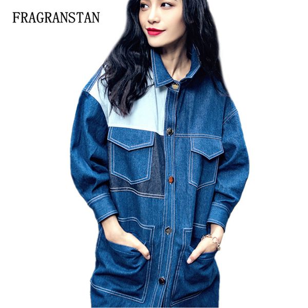 

women's trench coats spring autumn hit color big pockets denim blue coat women fashion vintage loose plus size preppy style vestidos jq, Tan;black