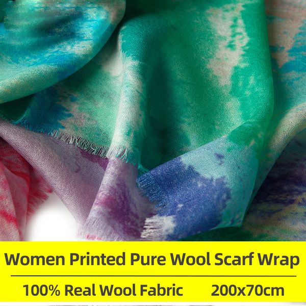 

scarves winter 100% pure wool scarf women printed echarpe wraps for ladies foulard femme with tassel warm, Blue;gray
