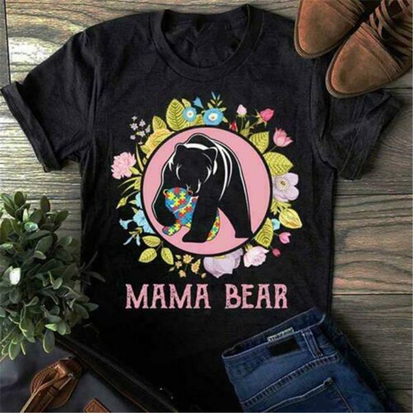 

mama bear autism floral ladies t-shirt black s-3xl confortable tee shirt