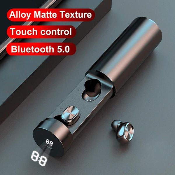 

bluetooth headset pull-out wireless earphone true stereo with microphone metal matte touch music with charging boxmicrophone
