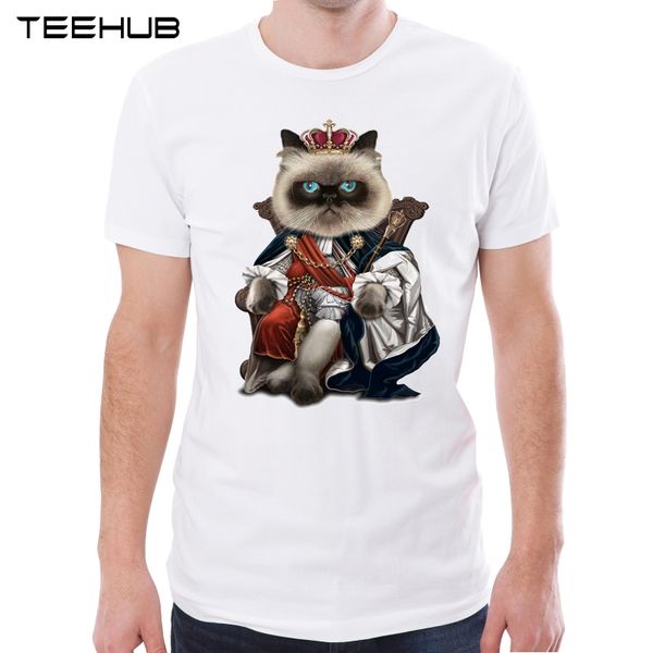 

teehub new arrival 2019 men fashion king of cat printed t-shirt short sleeve tee hipster cool design