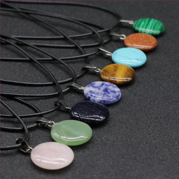 

pendant necklaces fyjs unique silver plated many colors quartz stone round black rope chain necklace simple style jewelry