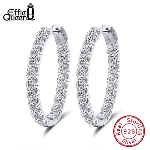 

effie queen oval big hoop earring 34mm real 925 sterling silver with full zircon earring for jewelry wedding party gift be223 200924, Golden;silver