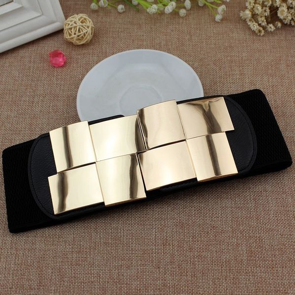 

2020 new width 7.5cm women's belt metal elastic waistband stretch buckle for women dress accessories girls waistband waist seal, Black;brown