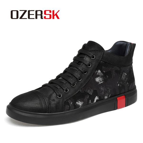 

ozersk autumn winter size 36~46 fashion waterproof leather boots fashion shoes men black boots rubber ankle lace up botas