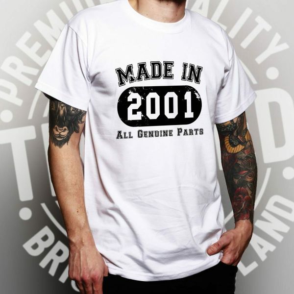 

18th birthday t shirt made in 2001 all genuine parts distressed eighteen summer fashion men casual tees novelty t shirts