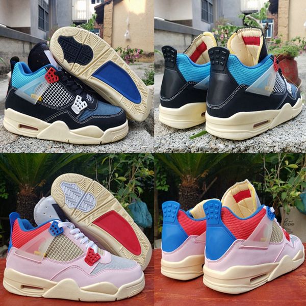 

2020 new union 4 jumpman 4s iv mens basketball shoes sports sneakers trainers man blue black pink baskets des chaussures zapatos size 13