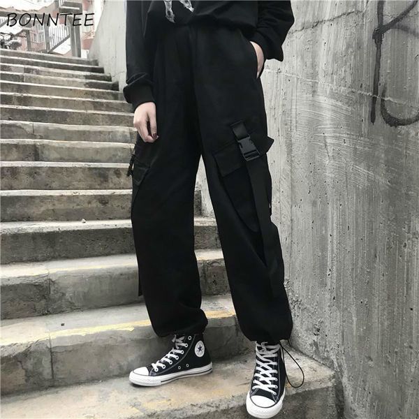 

pants women plus size oversize streetwear sweatpants with pockets high waist trousers hip hop womens black stylish korean chic, Black;white