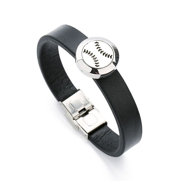 

linsoir stainless steel magnet watch leather strap opened imitation titanium steel hollow bracelet bangles 20mm jewelry, Black