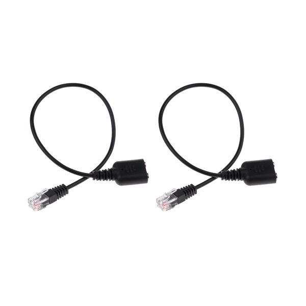 

2 pcs 2-port 3.5mm jack to rj9 plug headset cable adapter for telephones black