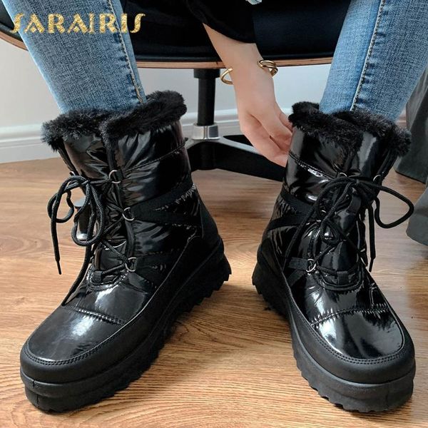 

sarairis 2020 new arrivals round toe snow boots woman shoes platform cotton-padded shoes elevator non-slip winter boots, Black
