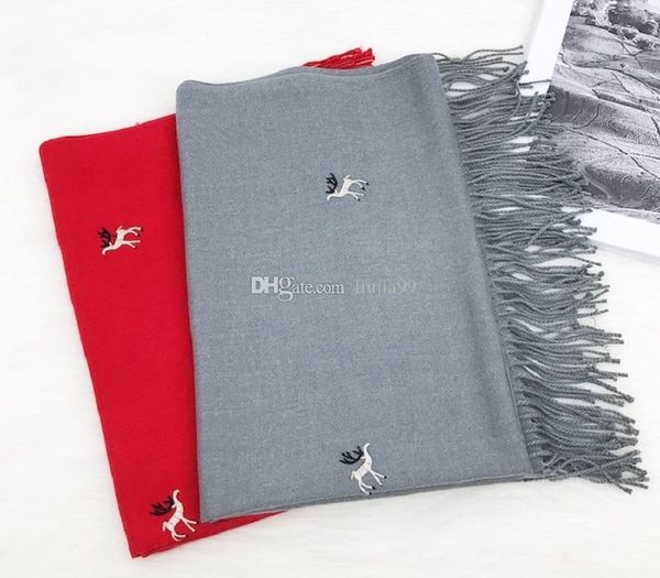 

scarf embroidery deer imitation cashmere scarf embroidered thick warm shawl couple christmas wild travel fashion accessories, Blue;gray