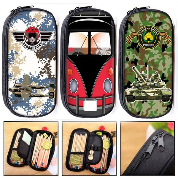 

cartoon car tank plane cosmetic cases pencil bag boys school case bags children stationary bag kids pencil box school supplies