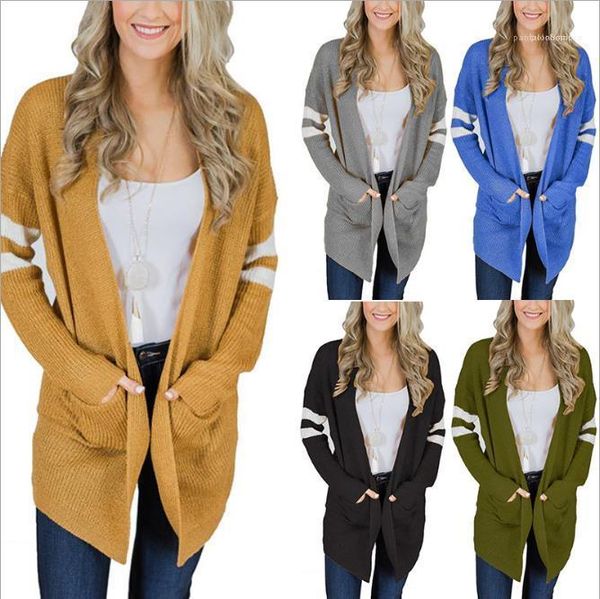 

winter long sleeve striped panelled knit cardigan fashion female clothing contrast color womens designer sweater autumn, White;black