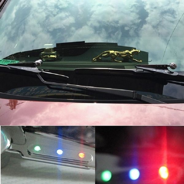 

2 pcs car light wind powered car front windscreen wiper 3-color led light lamps daytime driving universal wind energy