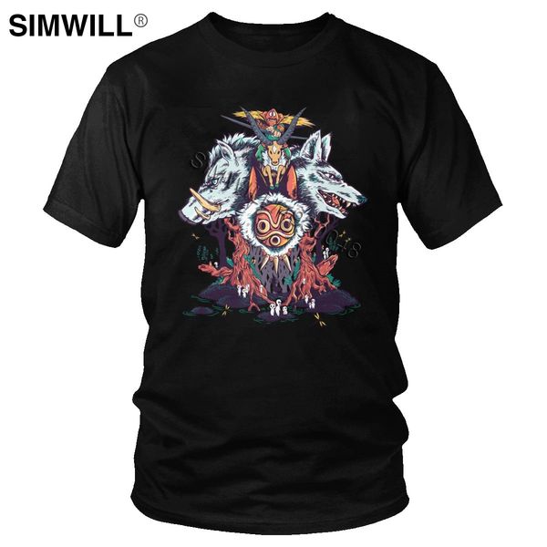 

vintage fashion mononoke hime t shirt men casual cotton forest protectors tee short sleeved wolf princess t-shirt anime merch
