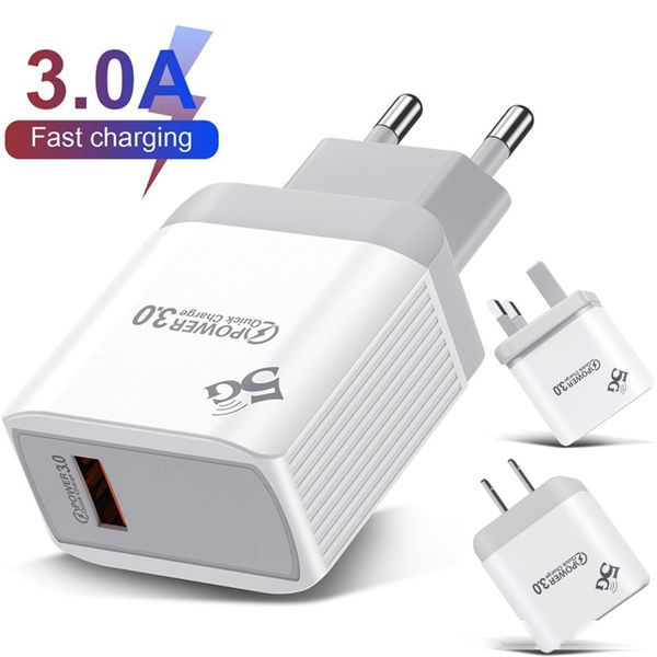 

qc3.0 5v 3a quick charge eu us uk wall charger power adapter plug for iphone 7 8 11 samsung s20 s10 android phone pc