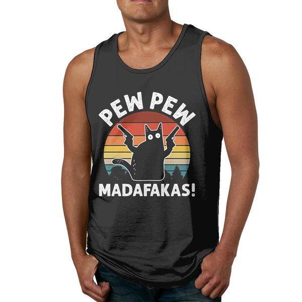 

black cat pew pew madafakas tank high-q crewneck retro stylish 100% cotton tank