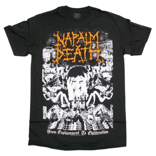 

napalm death t shirt from enslavement to obliteration 100% official grindcore summer style t shirt