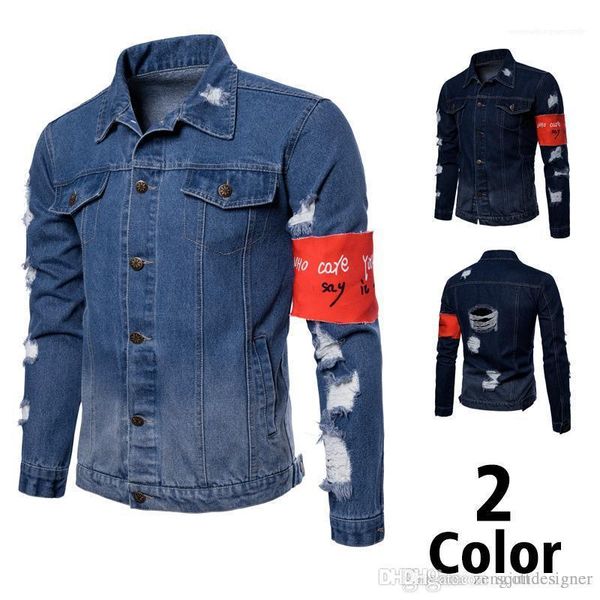 

homme outerwear hole pocket hip hop style casual apparel mens fashion designer jeans jacktes stand collar long sleeve, Black;brown