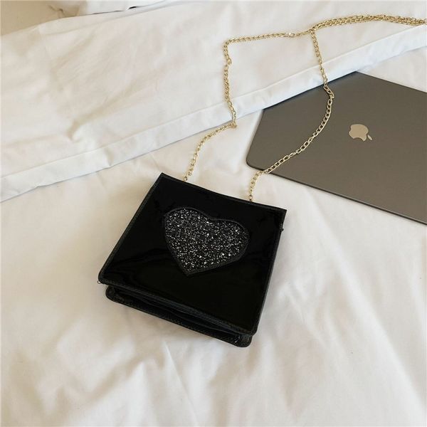 

ladies fashion sequins heart shape messenger handbag women elegant pu leather chains shoulder bags new style