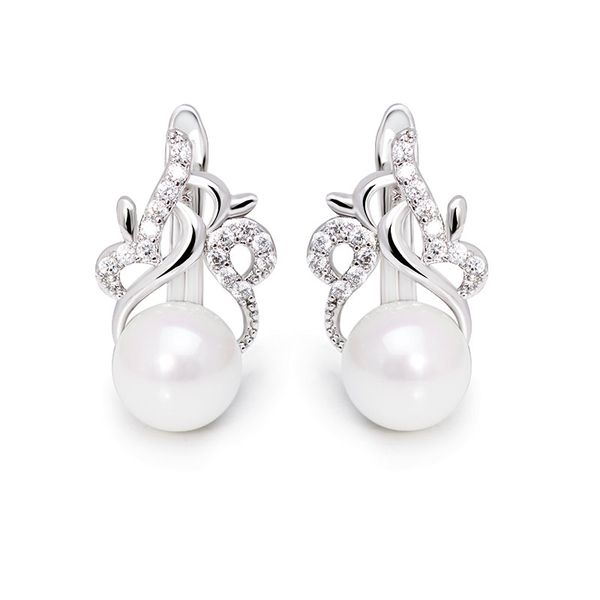 

mxgxfam elegant pearl charm hoop earrings for women girl white gold color quality, Golden;silver