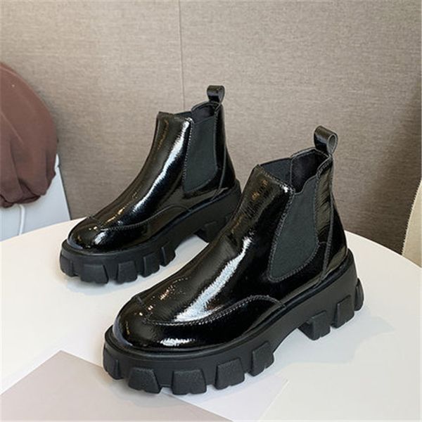 

spring autumn patent leather ankle boots women motorcycle boots female shoes woman thick sole punk boots beige black eu 35-39