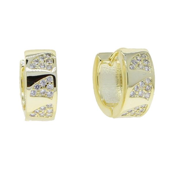 

2020 engraved geometric sparking bling cz signet huggie hoop earring for women fashion charm party jewelry wholesale, Golden;silver