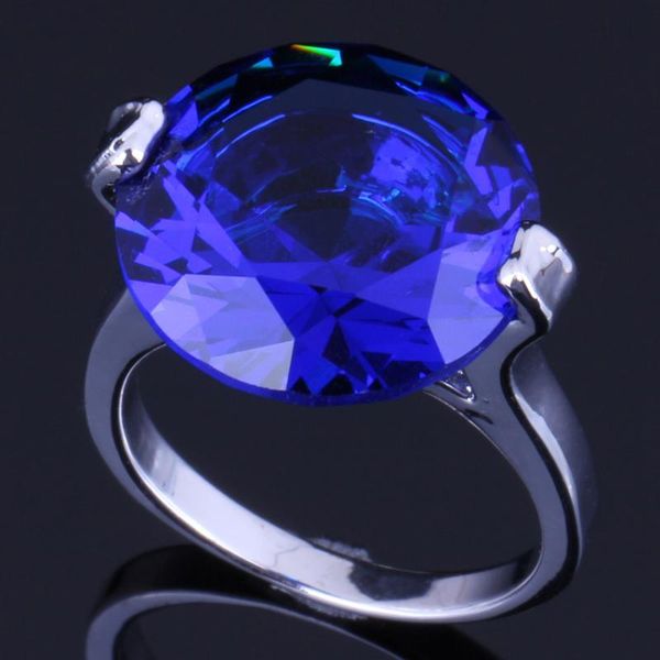

smooth round blue cubic zirconia silver plated ring v0077, Golden;silver