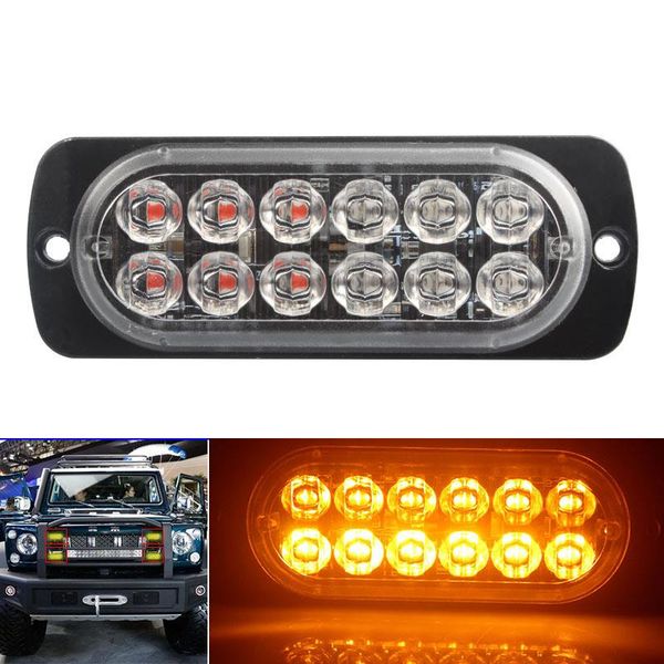 

aozbz auto 12 led 36w 12-24v amber side warning light ultra-thin emergency flashing strobe light with two lighting modes