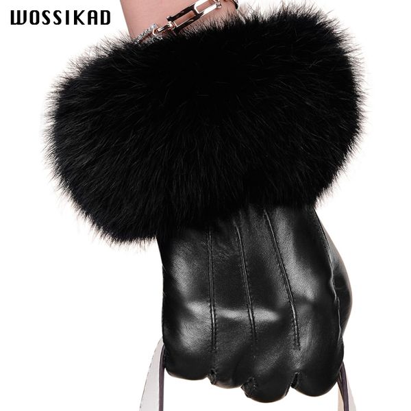 

2020 winter glove woman genuine leather gloves hair luxurious sheepskin touch screen gloves handschoenen guantes luvas, Blue;gray