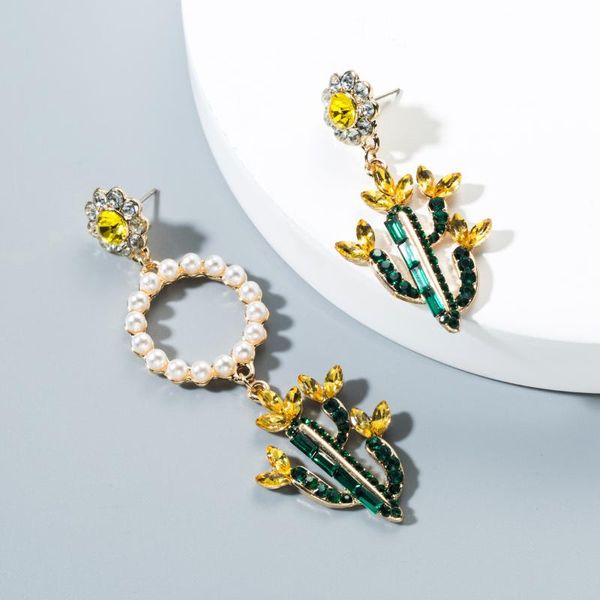 

2020 new arrivals korean statement earrings for woman high class vintage irregular cactus rhinestone pearl drop earring for lady, Silver