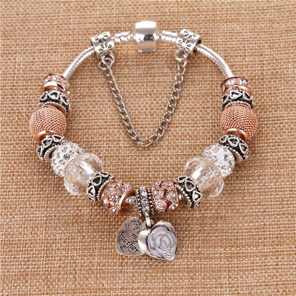 

2020 new silver plated four-leaf clover heart pendant fashion glass beads charm pand bracelet chamilia beads women's clothing, Golden;silver