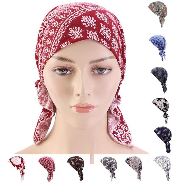 

boho women muslim beanie hair loss hat printed hats braid cancer chemo head cover caps bonnet islamic turban arab head wrap new, Blue;gray