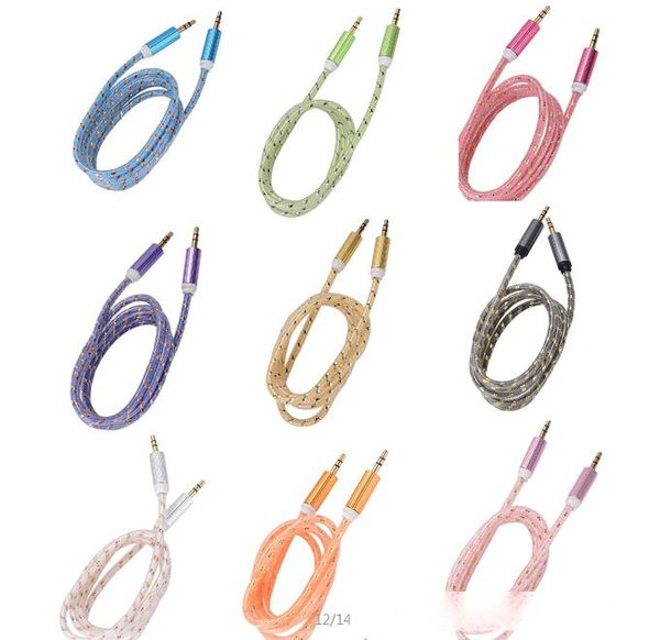 

1m 3.5mm stereo audio aux cable braided woven fabric wire auxiliary cords jack m /m lead for iphone 5 6 6s plus mobile phone 300pcs