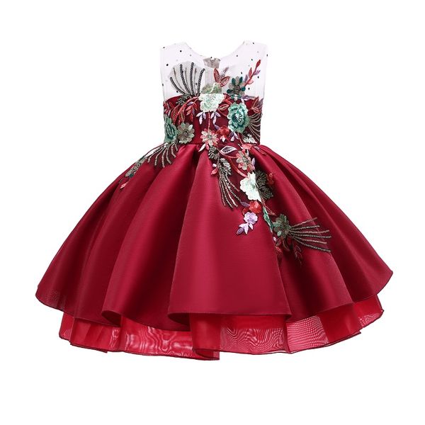 

kids birthday princess party dress flower bridesmaid elegant dress for girl baby children's high-grade embroidery clothing 2-10y, Red;yellow