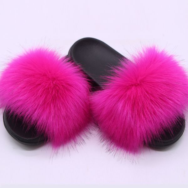 

imitation fox fur slippers fur fur slippers women's sandals thick bottom outdoor home slippers, Black