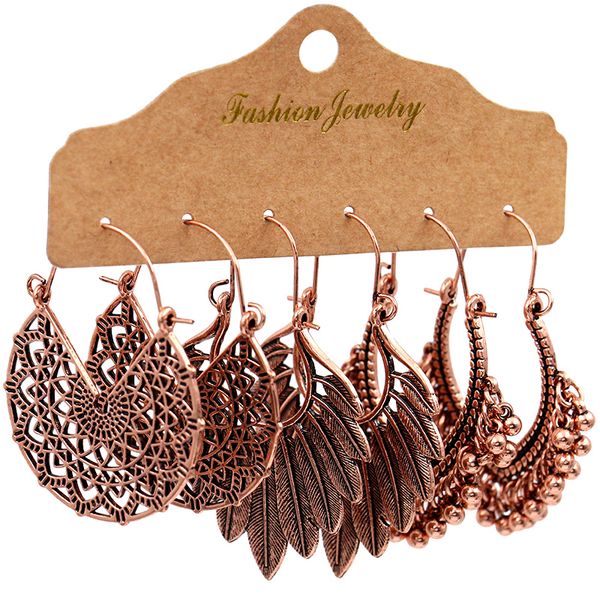 

ethnic boho leaf hollow earrings set for women 2020 vintage champagne gold silver color alloy ornament charm jewelry accessories