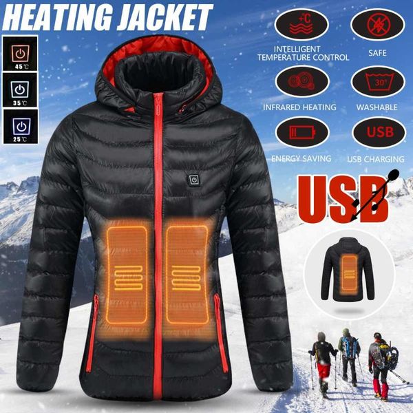 

outdoor t-shirts women electric heated vest usb heating hooded jacket motorcycle riding skiing snowboarding winter warm thermal clothing, Gray;blue