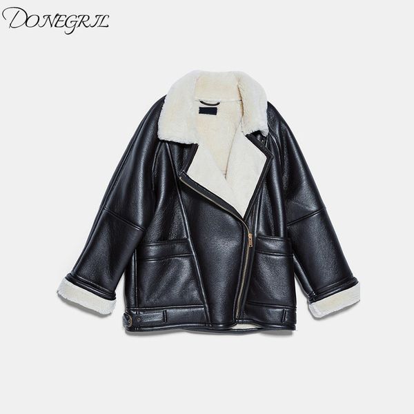 

quality black casual faux leather women jacket spring turn down collar zipper coats mujer streetwear pockets oversized jackets