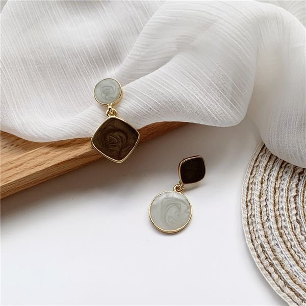 

new fashion jewelry creative personality asymmetrical pendant earrings simple enamel earrings women jewelry girl student gifts, Silver